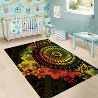 Vanuatu Area Rug Hibisus Polynesian Pattern Reggae - Polynesian Pride