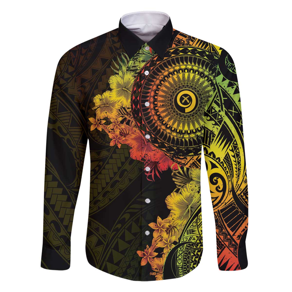 Vanuatu Family Matching Off The Shoulder Long Sleeve Dress and Hawaiian Shirt Hibisus Polynesian Pattern Reggae - Polynesian Pride