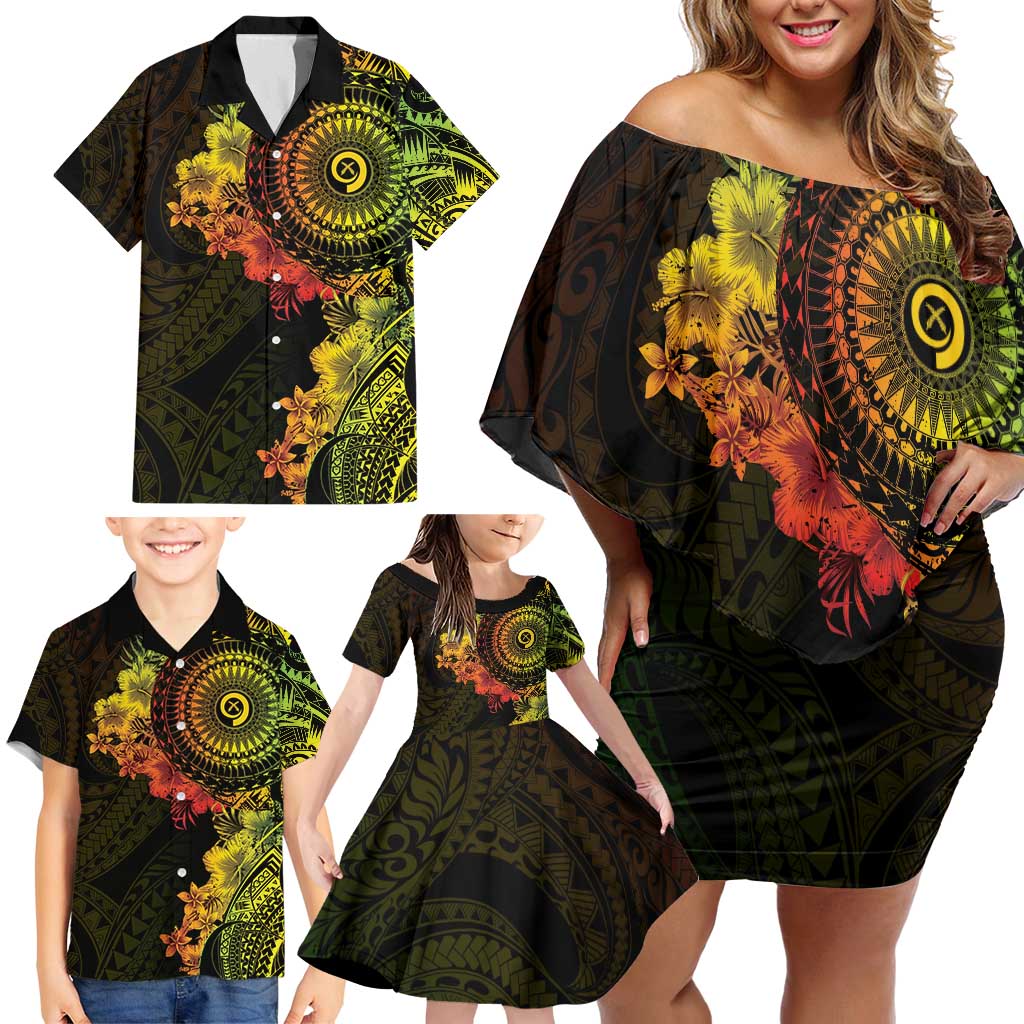 Vanuatu Family Matching Off Shoulder Short Dress and Hawaiian Shirt Hibisus Polynesian Pattern Reggae - Polynesian Pride