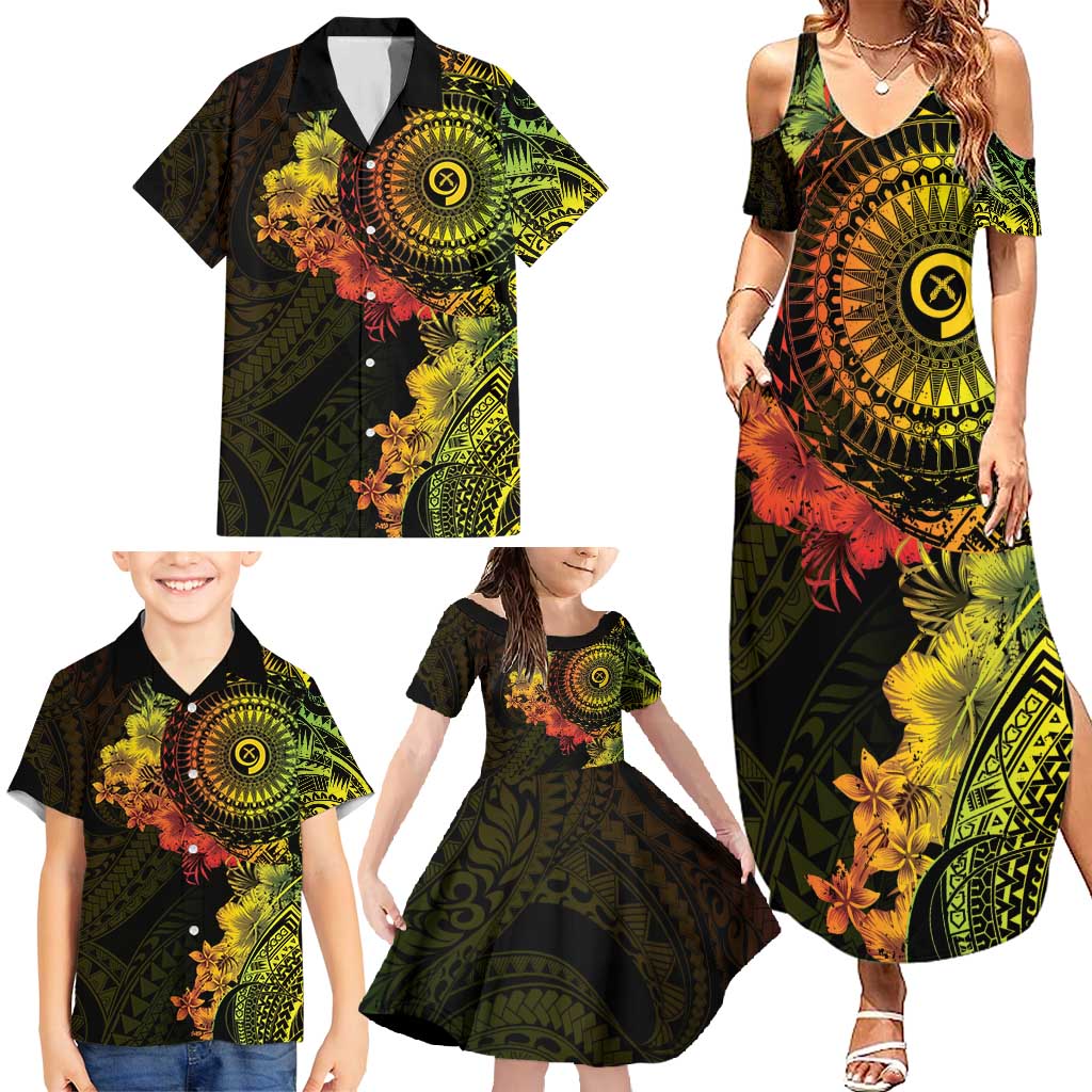 Vanuatu Family Matching Summer Maxi Dress and Hawaiian Shirt Hibisus Polynesian Pattern Reggae - Polynesian Pride