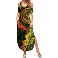Vanuatu Family Matching Summer Maxi Dress and Hawaiian Shirt Hibisus Polynesian Pattern Reggae - Polynesian Pride