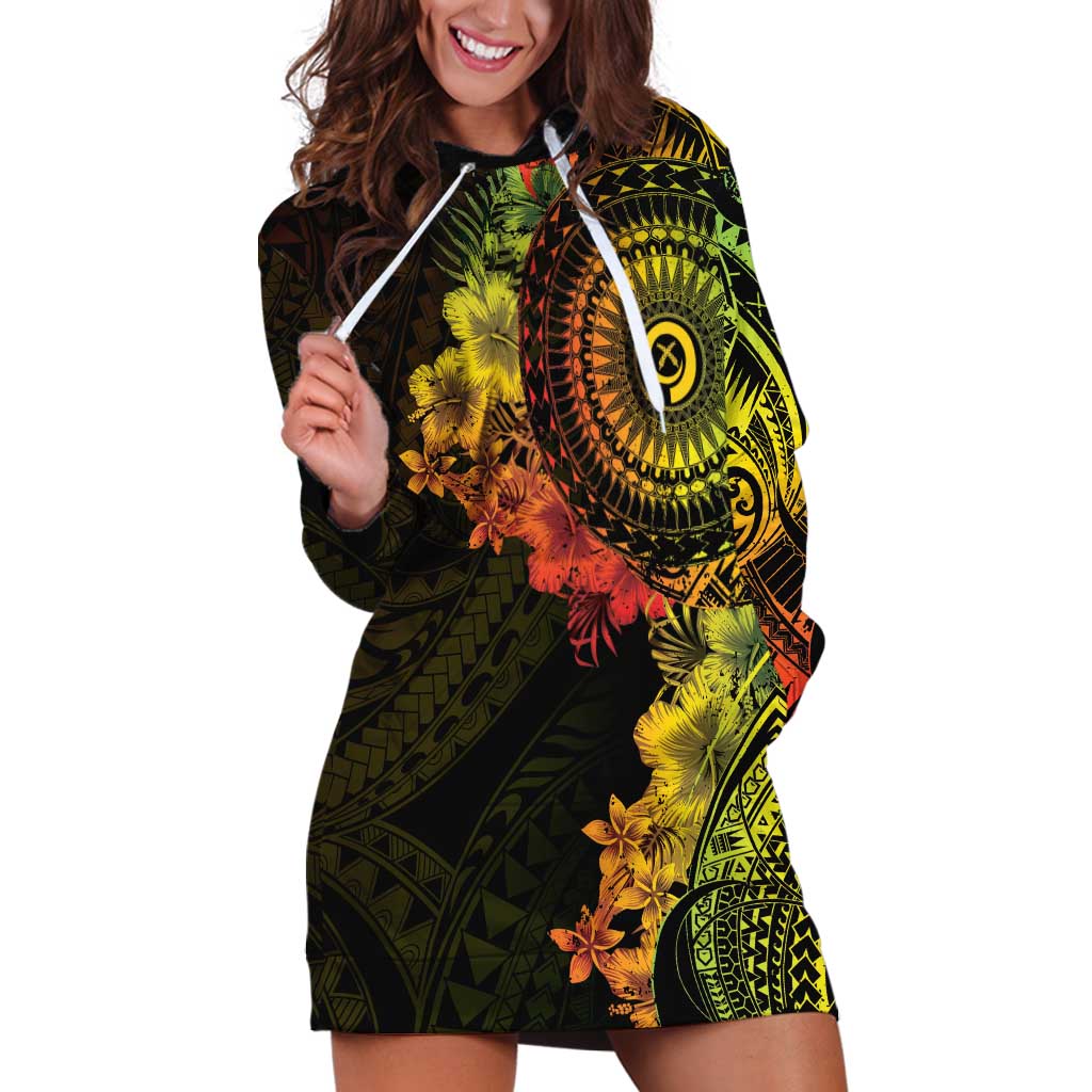 Vanuatu Hoodie Dress Hibisus Polynesian Pattern Reggae - Polynesian Pride