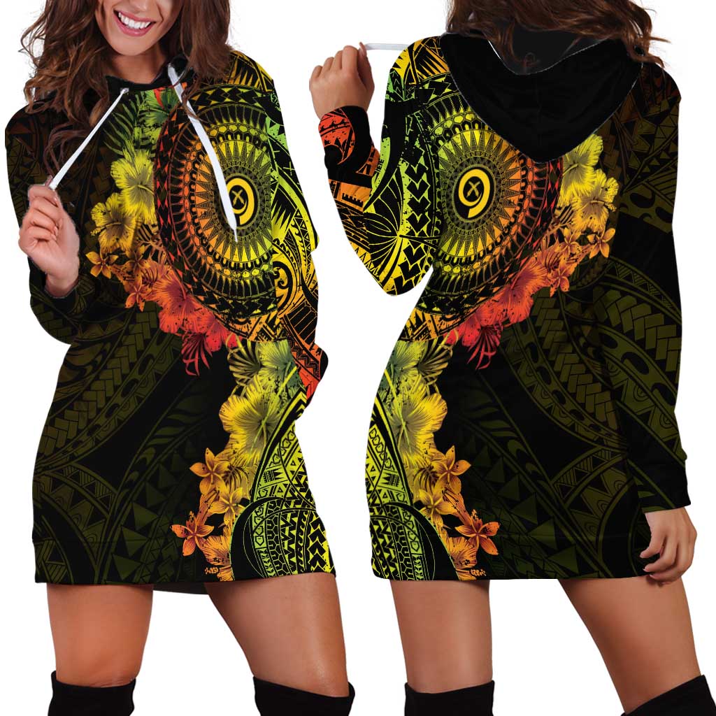 Vanuatu Hoodie Dress Hibisus Polynesian Pattern Reggae - Polynesian Pride