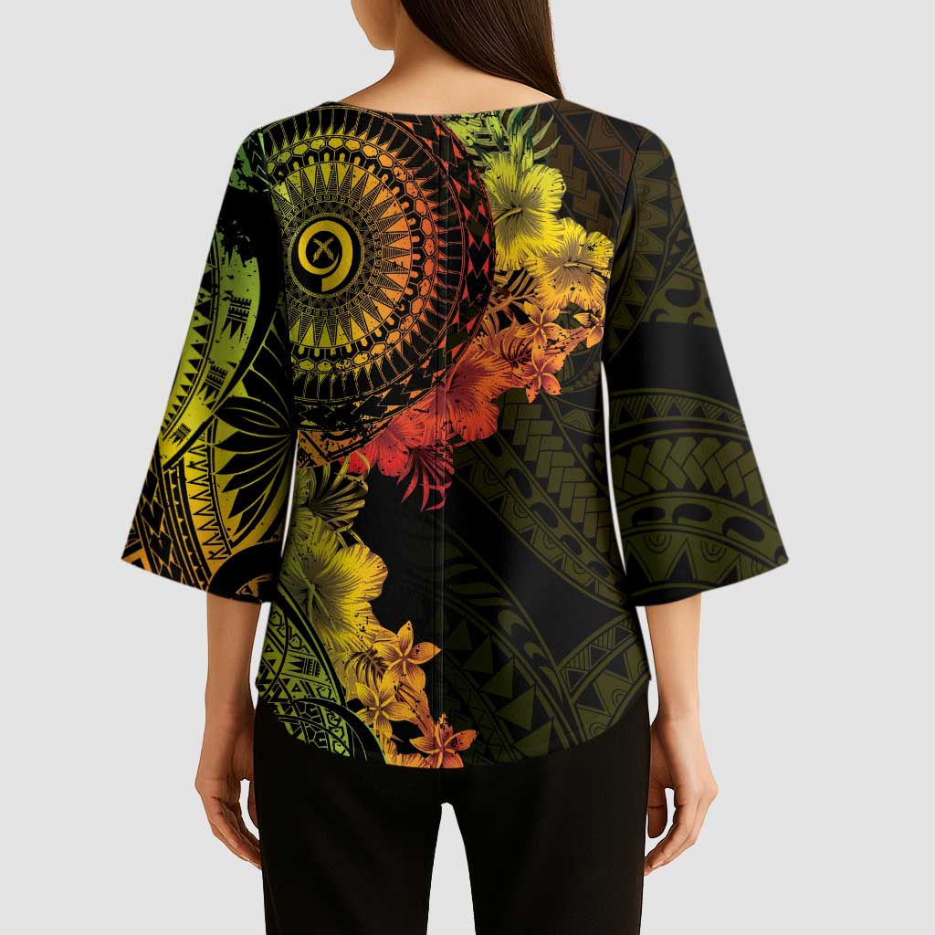 Vanuatu Kimono Sleeve Blouse Hibisus Polynesian Pattern Reggae - Polynesian Pride
