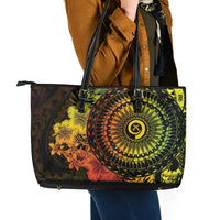 Vanuatu Leather Tote Bag Hibisus Polynesian Pattern Reggae - Polynesian Pride