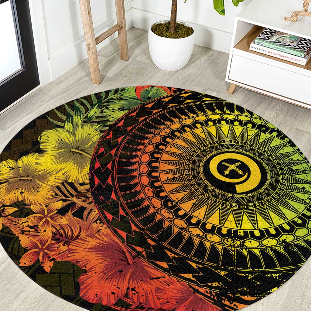 Vanuatu Round Carpet Hibisus Polynesian Pattern Reggae - Polynesian Pride