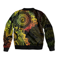 Vanuatu Sleeve Zip Bomber Jacket Hibisus Polynesian Pattern Reggae - Polynesian Pride