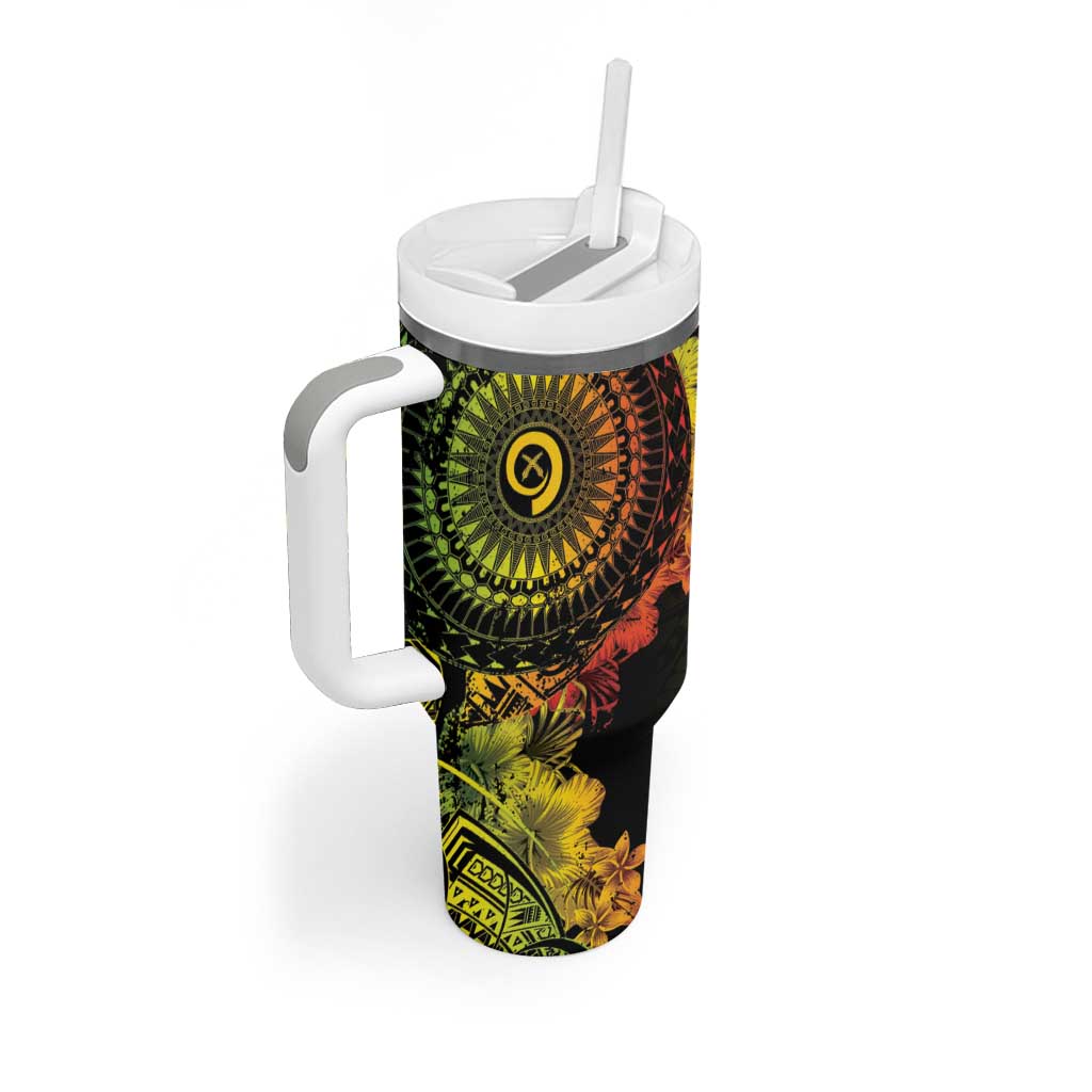 Vanuatu Tumbler With Handle Hibisus Polynesian Pattern Reggae - Polynesian Pride