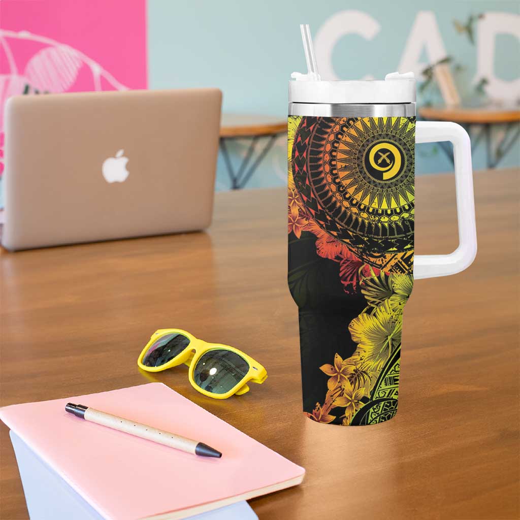 Vanuatu Tumbler With Handle Hibisus Polynesian Pattern Reggae - Polynesian Pride