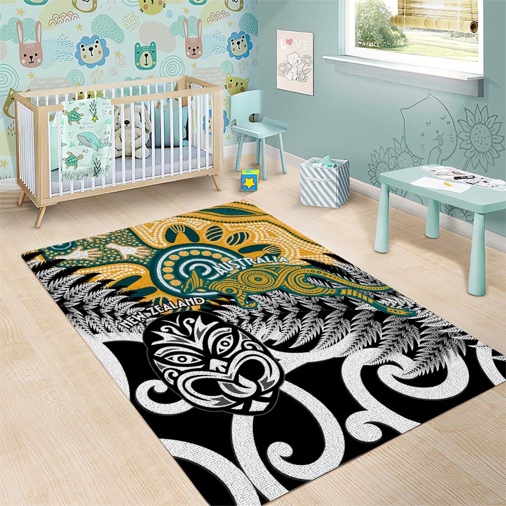 New Zealand Australia Rugby Area Rug Wallabies Aboriginal All Black Maori Tiki Together - Polynesian Pride