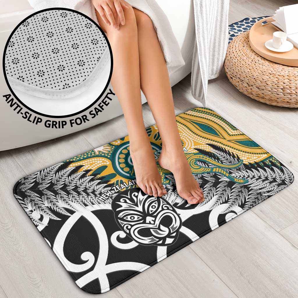 New Zealand Australia Rugby Bathroom Set Wallabies Aboriginal All Black Maori Tiki Together - Polynesian Pride