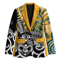 New Zealand Australia Rugby Custom Blazer Wallabies Aboriginal All Black Maori Tiki Together - Polynesian Pride