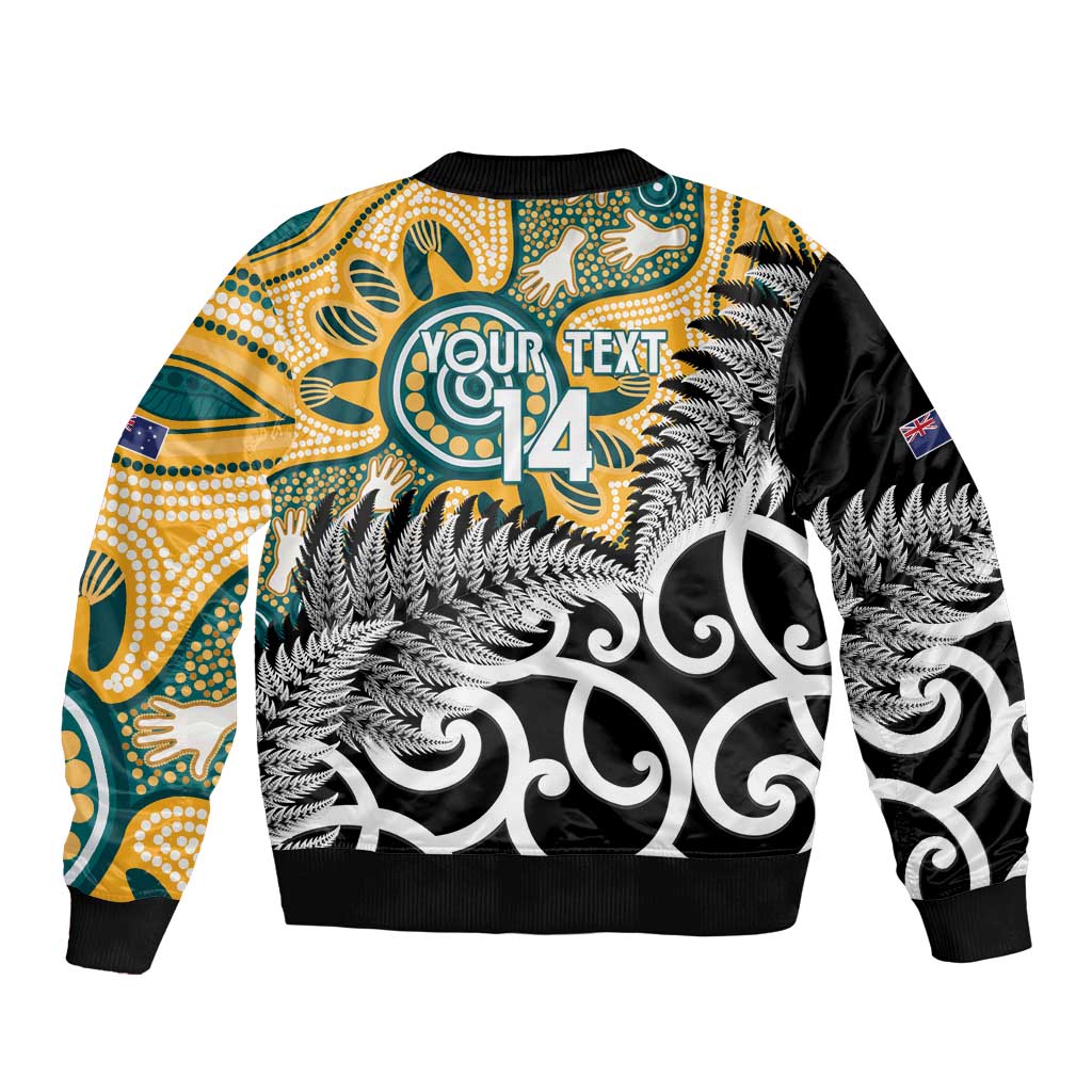 New Zealand Australia Rugby Custom Bomber Jacket Wallabies Aboriginal All Black Maori Tiki Together - Polynesian Pride