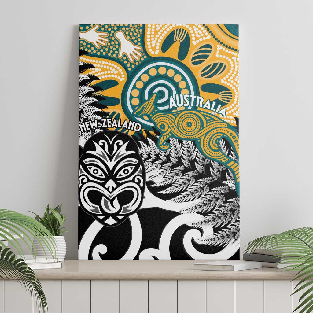 New Zealand Australia Rugby Canvas Wall Art Wallabies Aboriginal All Black Maori Tiki Together - Polynesian Pride