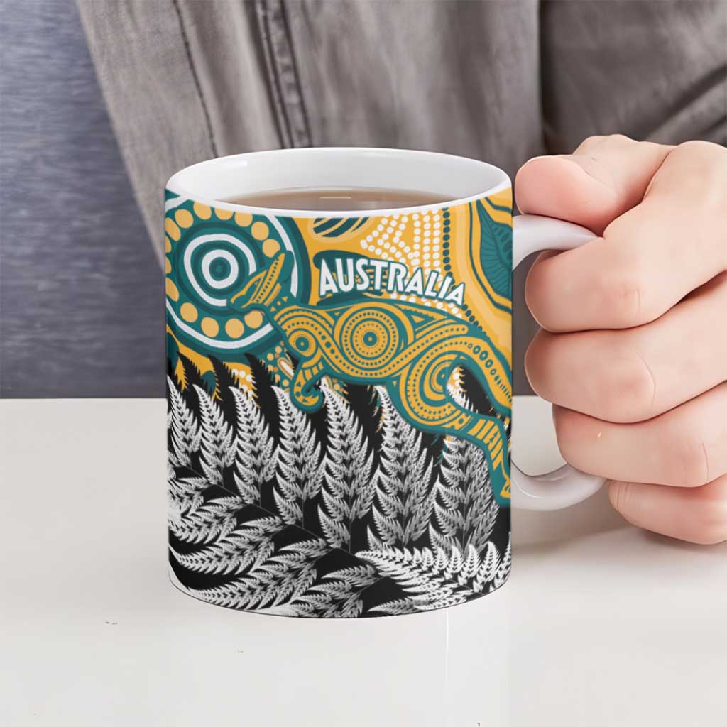 New Zealand Australia Rugby Ceramic Mug Wallabies Aboriginal All Black Maori Tiki Together - Polynesian Pride