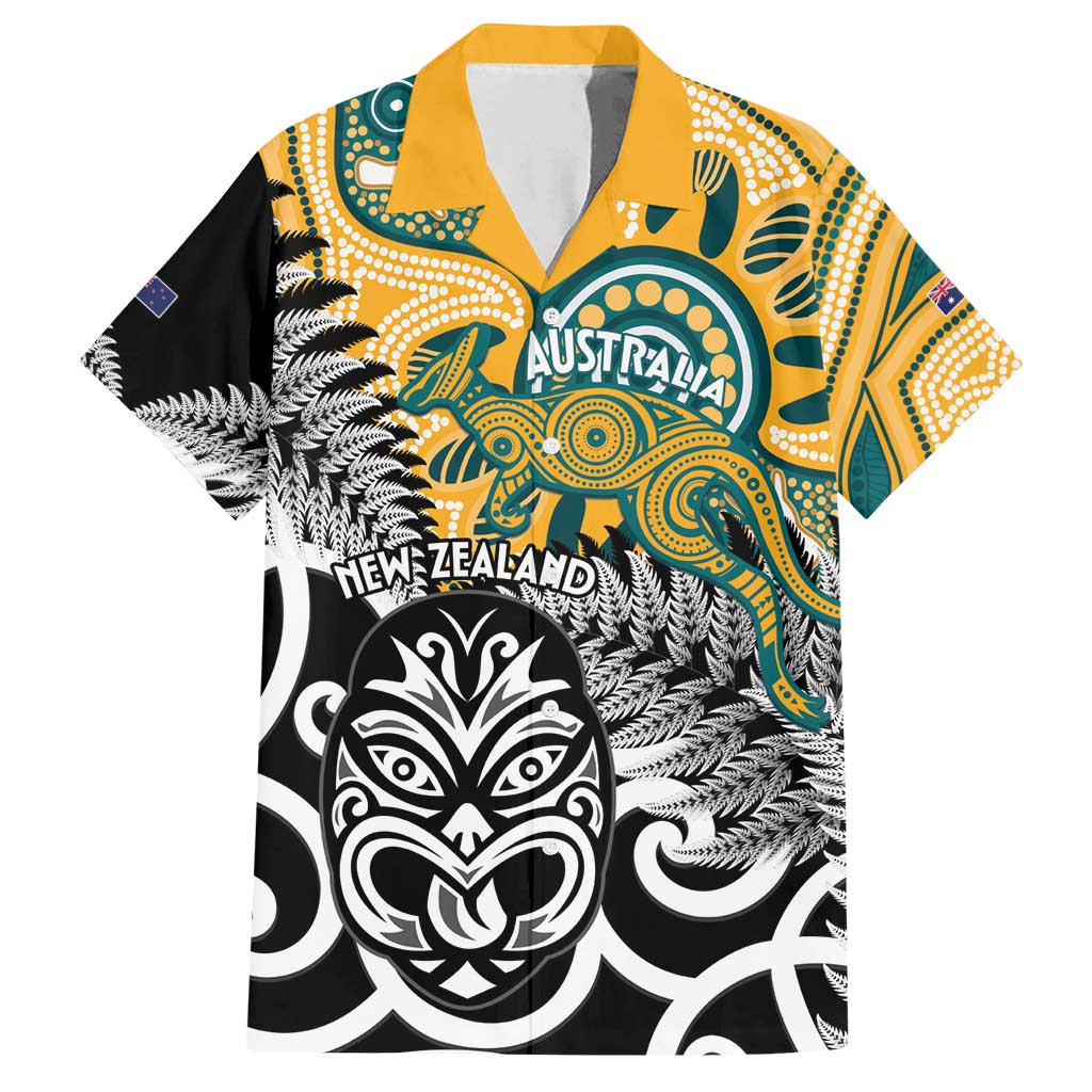 New Zealand Australia Rugby Custom Family Matching Off Shoulder Short Dress and Hawaiian Shirt Wallabies Aboriginal All Black Maori Tiki Together - Polynesian Pride