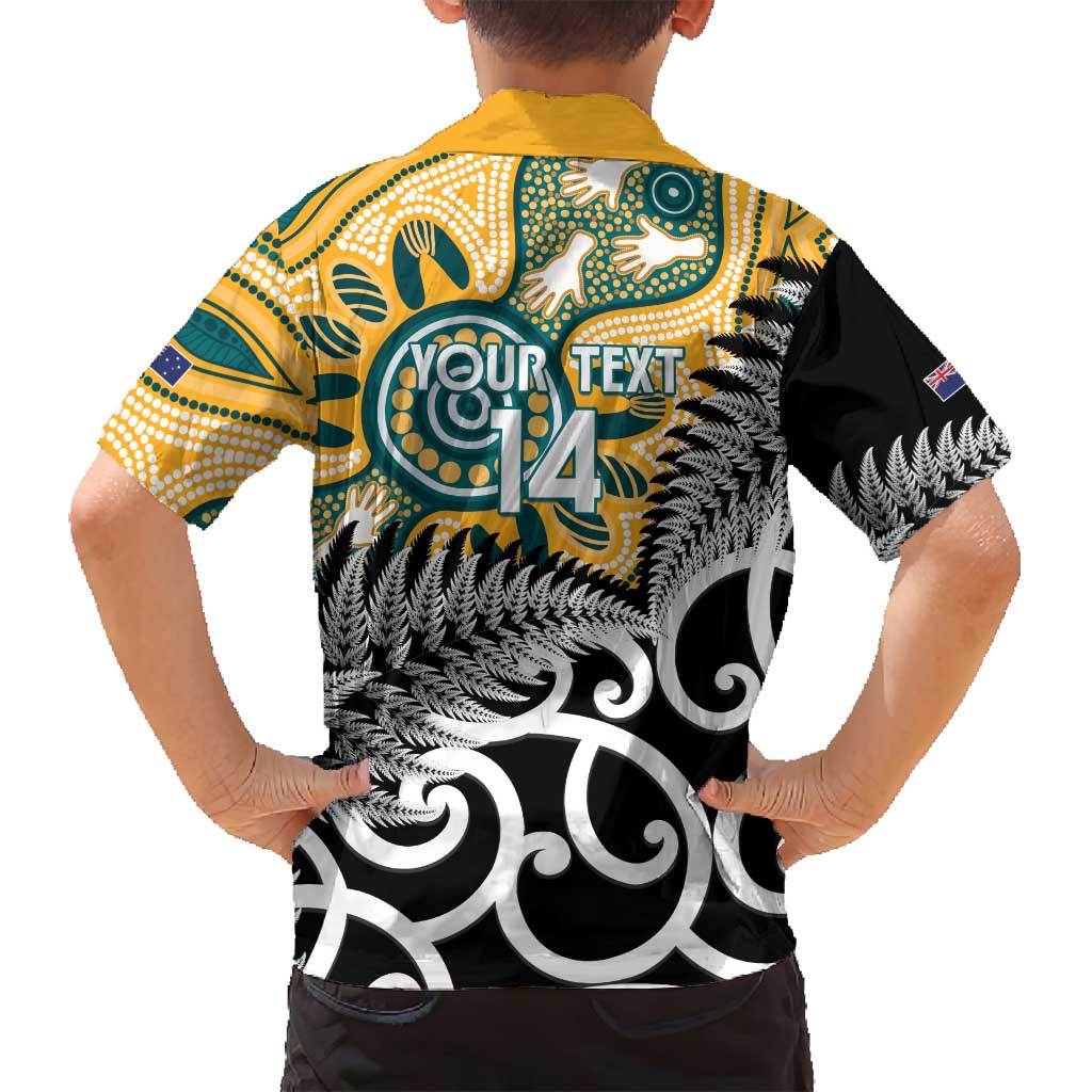 New Zealand Australia Rugby Custom Family Matching Puletasi and Hawaiian Shirt Wallabies Aboriginal All Black Maori Tiki Together - Polynesian Pride