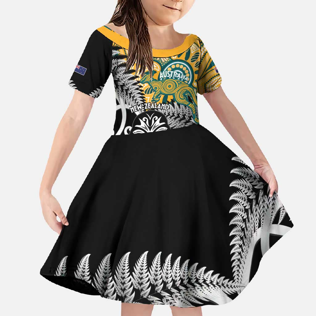 New Zealand Australia Rugby Custom Family Matching Summer Maxi Dress and Hawaiian Shirt Wallabies Aboriginal All Black Maori Tiki Together - Polynesian Pride
