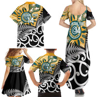 New Zealand Australia Rugby Custom Family Matching Summer Maxi Dress and Hawaiian Shirt Wallabies Aboriginal All Black Maori Tiki Together - Polynesian Pride