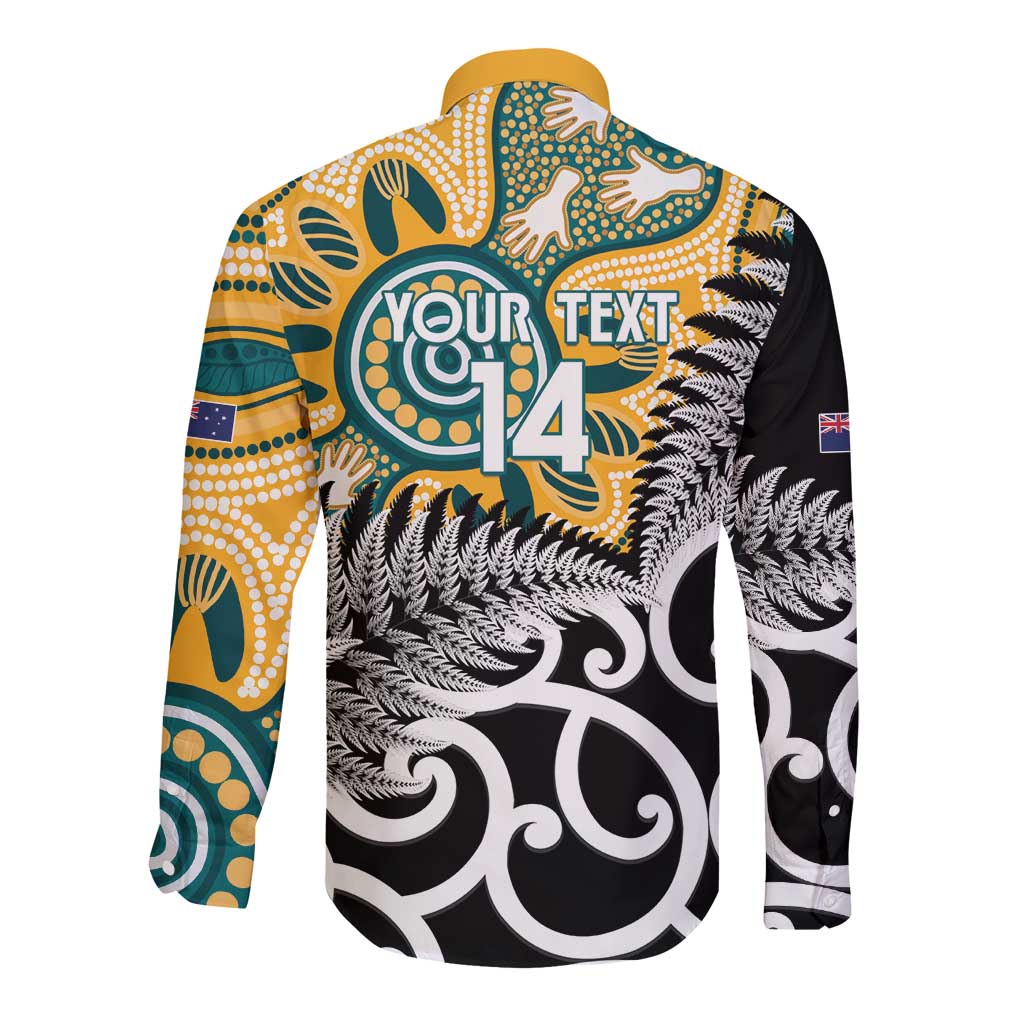 New Zealand Australia Rugby Custom Long Sleeve Button Shirt Wallabies Aboriginal All Black Maori Tiki Together - Polynesian Pride