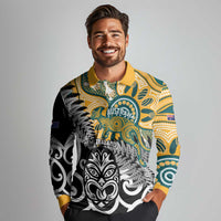 New Zealand Australia Rugby Custom Long Sleeve Polo Shirt Wallabies Aboriginal All Black Maori Tiki Together - Polynesian Pride