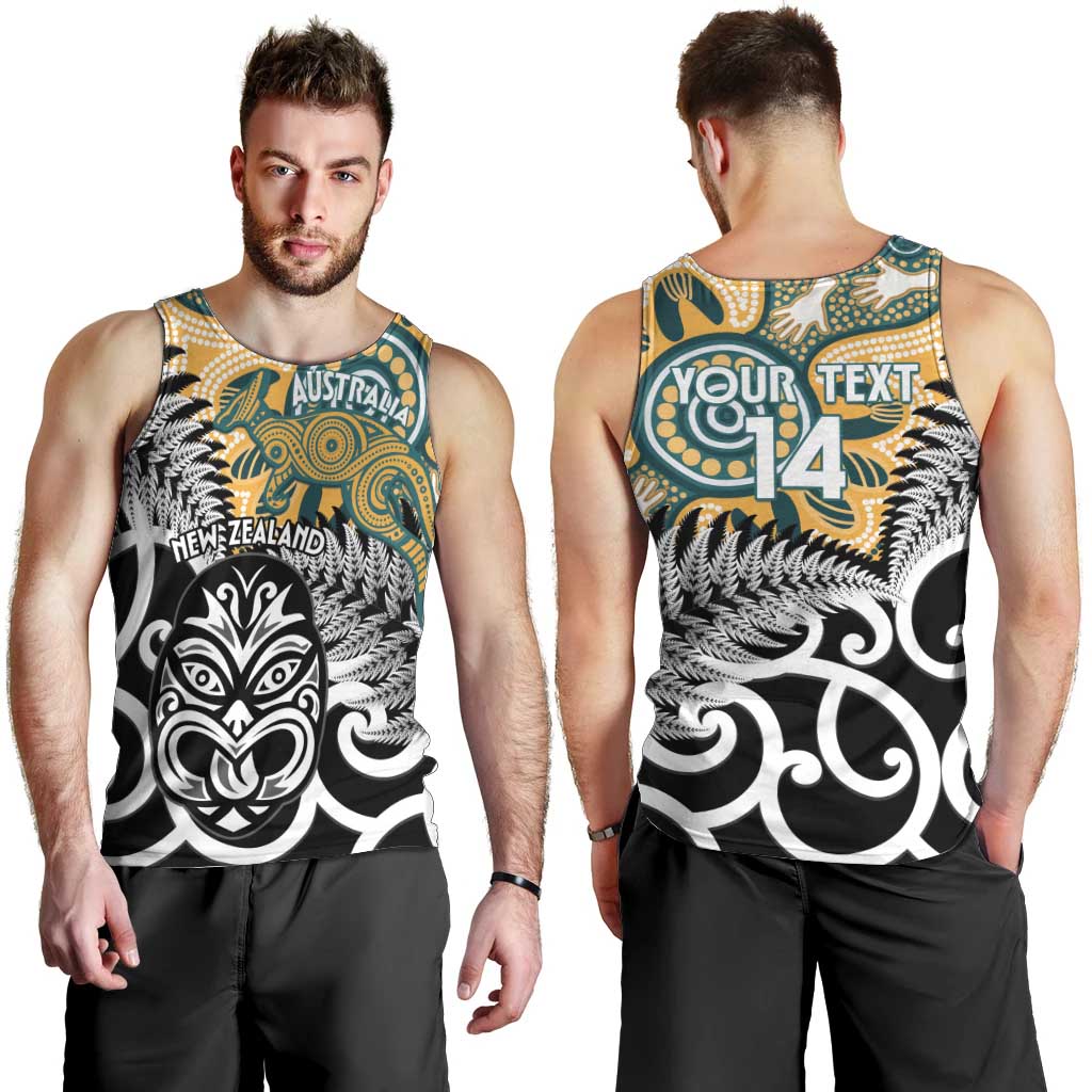 New Zealand Australia Rugby Custom Men Tank Top Wallabies Aboriginal All Black Maori Tiki Together - Polynesian Pride