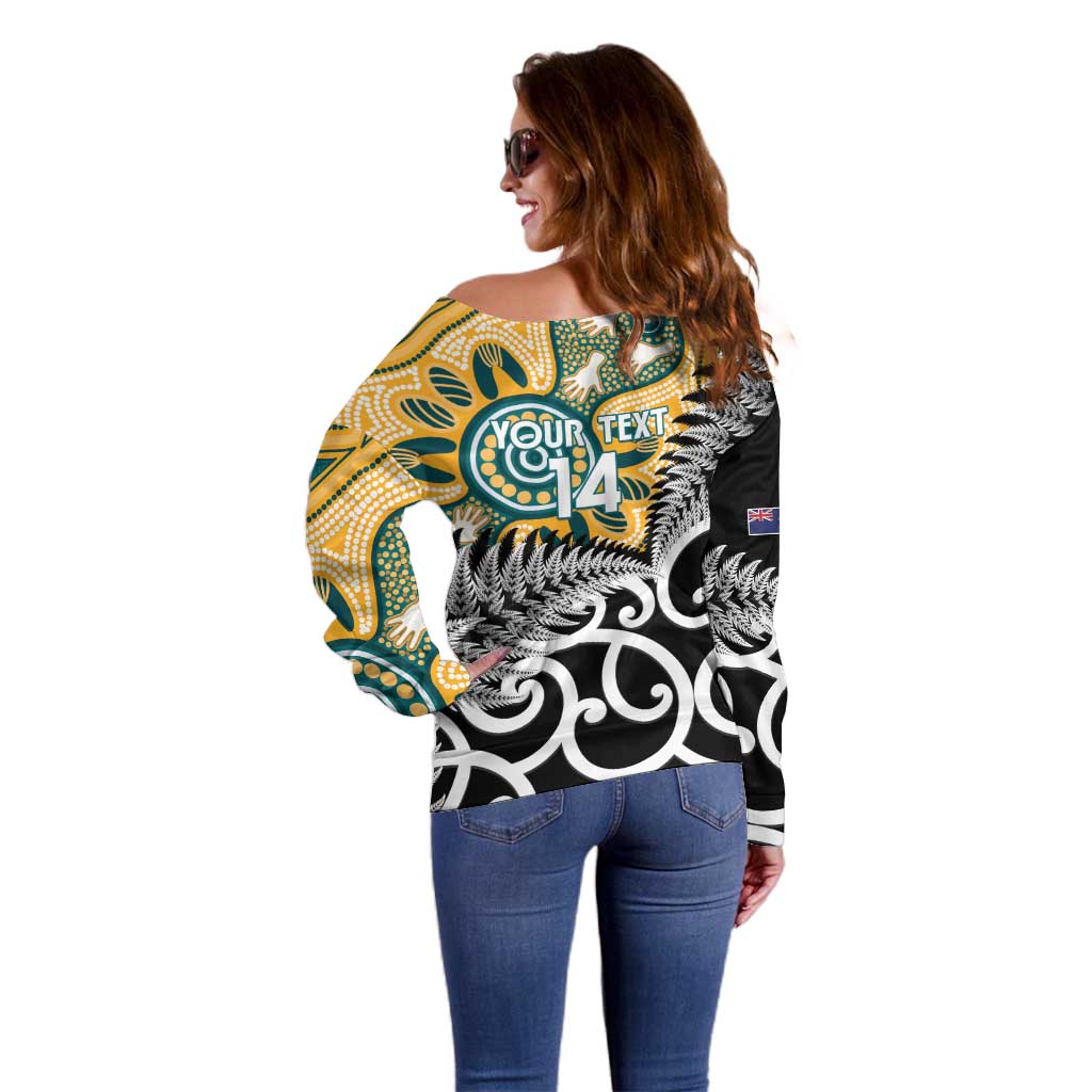 New Zealand Australia Rugby Custom Off Shoulder Sweater Wallabies Aboriginal All Black Maori Tiki Together - Polynesian Pride