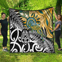 New Zealand Australia Rugby Quilt Wallabies Aboriginal All Black Maori Tiki Together - Polynesian Pride