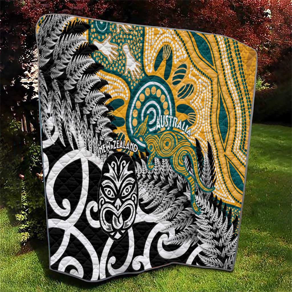 New Zealand Australia Rugby Quilt Wallabies Aboriginal All Black Maori Tiki Together - Polynesian Pride