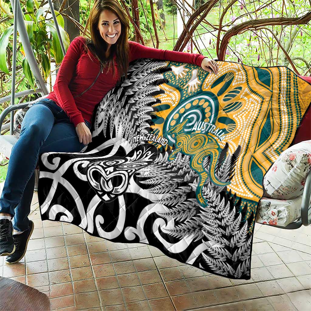 New Zealand Australia Rugby Quilt Wallabies Aboriginal All Black Maori Tiki Together - Polynesian Pride