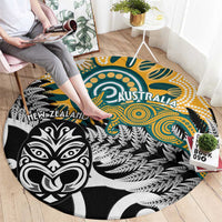 New Zealand Australia Rugby Round Carpet Wallabies Aboriginal All Black Maori Tiki Together - Polynesian Pride