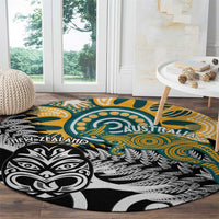 New Zealand Australia Rugby Round Carpet Wallabies Aboriginal All Black Maori Tiki Together - Polynesian Pride
