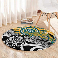 New Zealand Australia Rugby Round Carpet Wallabies Aboriginal All Black Maori Tiki Together - Polynesian Pride