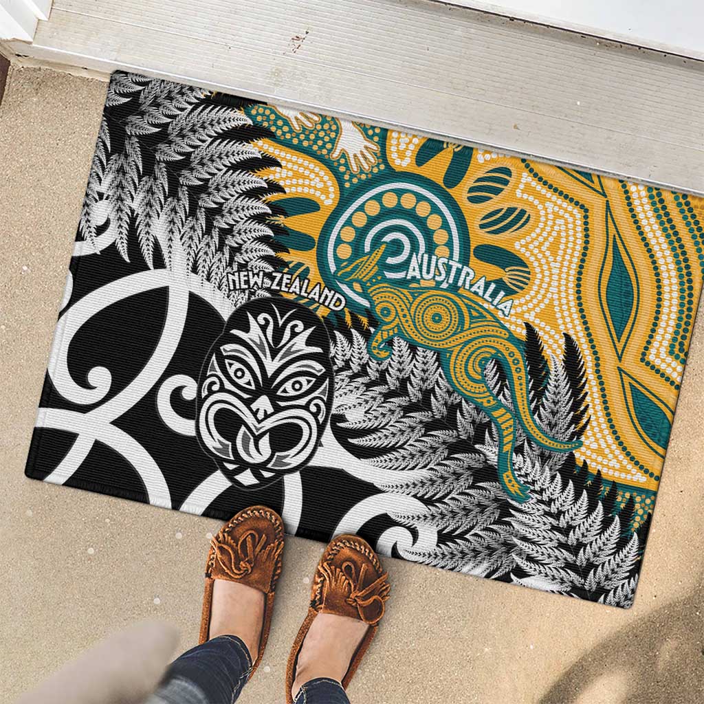 New Zealand Australia Rugby Rubber Doormat Wallabies Aboriginal All Black Maori Tiki Together - Polynesian Pride
