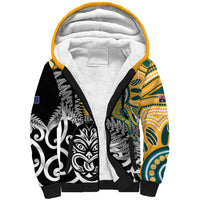New Zealand Australia Rugby Custom Sherpa Hoodie Wallabies Aboriginal All Black Maori Tiki Together - Polynesian Pride