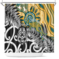 New Zealand Australia Rugby Shower Curtain Wallabies Aboriginal All Black Maori Tiki Together - Polynesian Pride