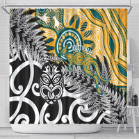 New Zealand Australia Rugby Shower Curtain Wallabies Aboriginal All Black Maori Tiki Together - Polynesian Pride