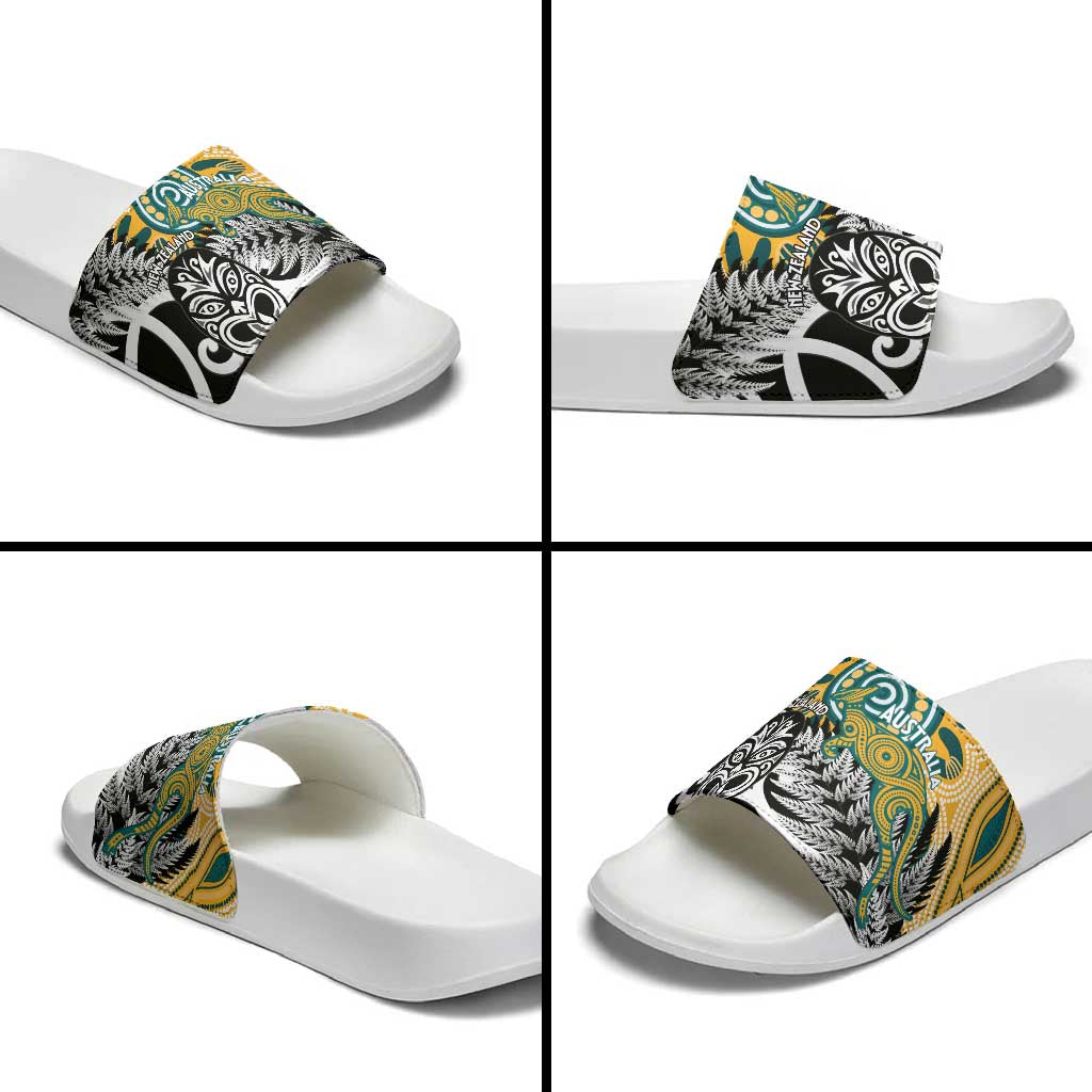 New Zealand Australia Rugby Slide Sandals Wallabies Aboriginal All Black Maori Tiki Together - Polynesian Pride