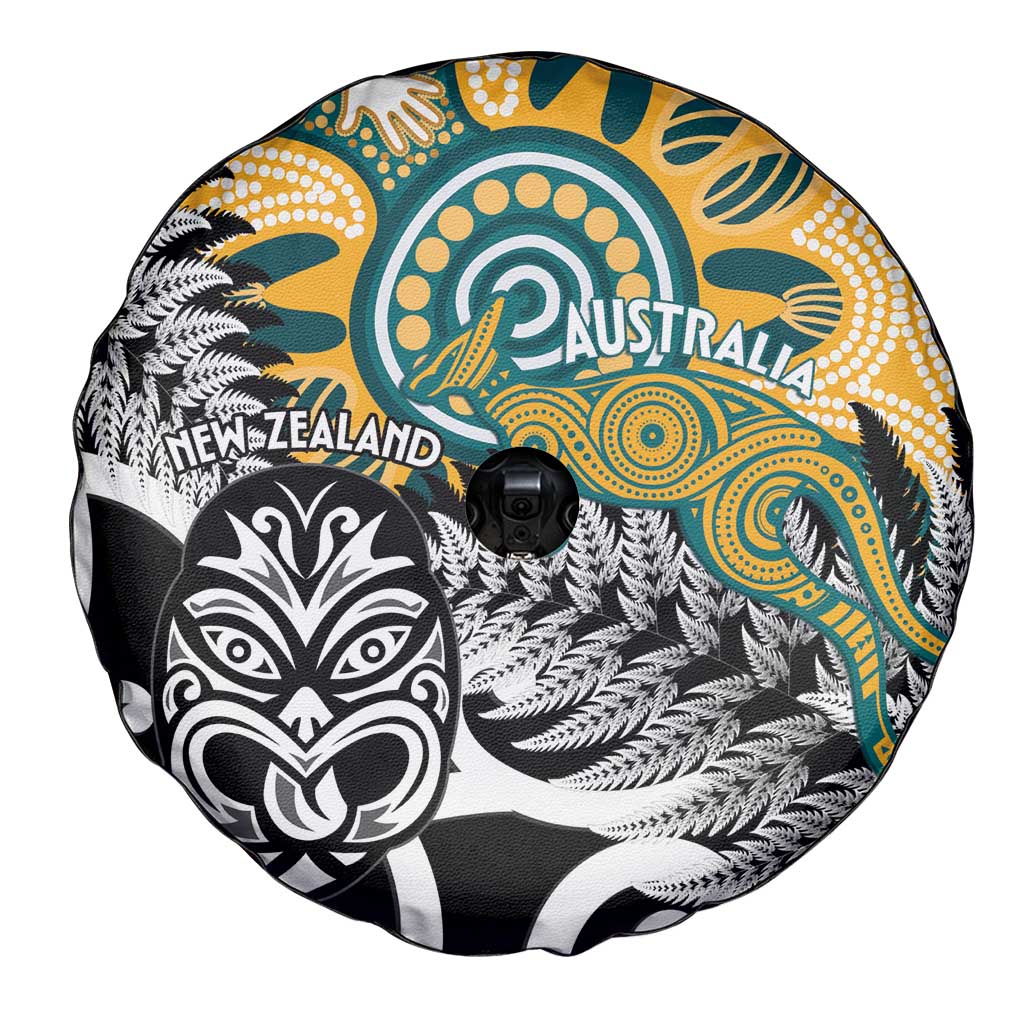 New Zealand Australia Rugby Spare Tire Cover Wallabies Aboriginal All Black Maori Tiki Together - Polynesian Pride