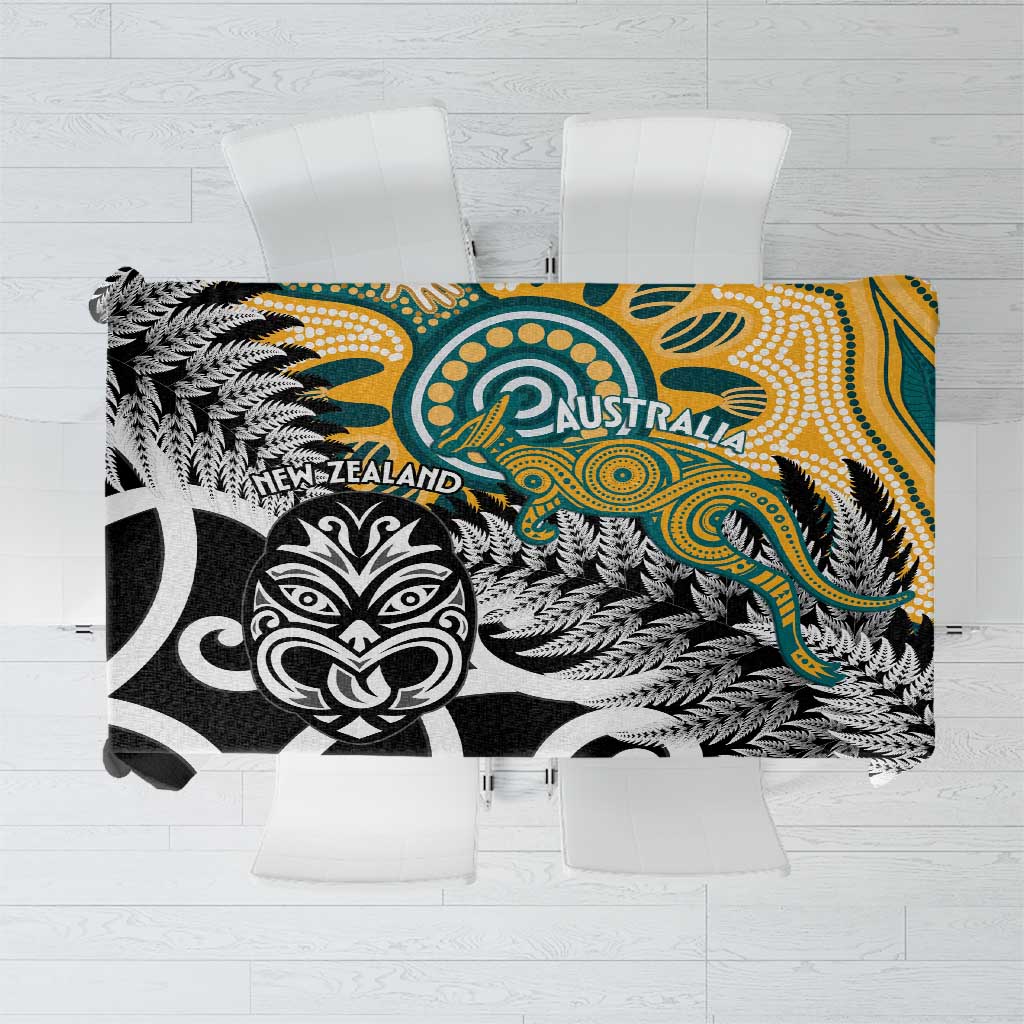 New Zealand Australia Rugby Tablecloth Wallabies Aboriginal All Black Maori Tiki Together - Polynesian Pride
