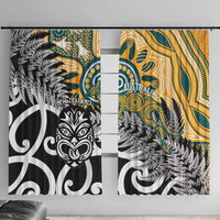 New Zealand Australia Rugby Window Curtain Wallabies Aboriginal All Black Maori Tiki Together - Polynesian Pride