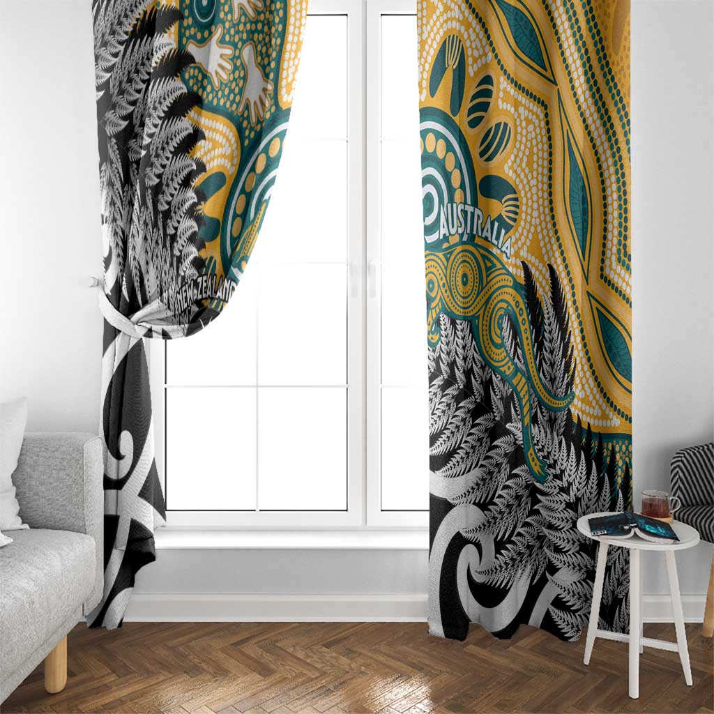 New Zealand Australia Rugby Window Curtain Wallabies Aboriginal All Black Maori Tiki Together - Polynesian Pride
