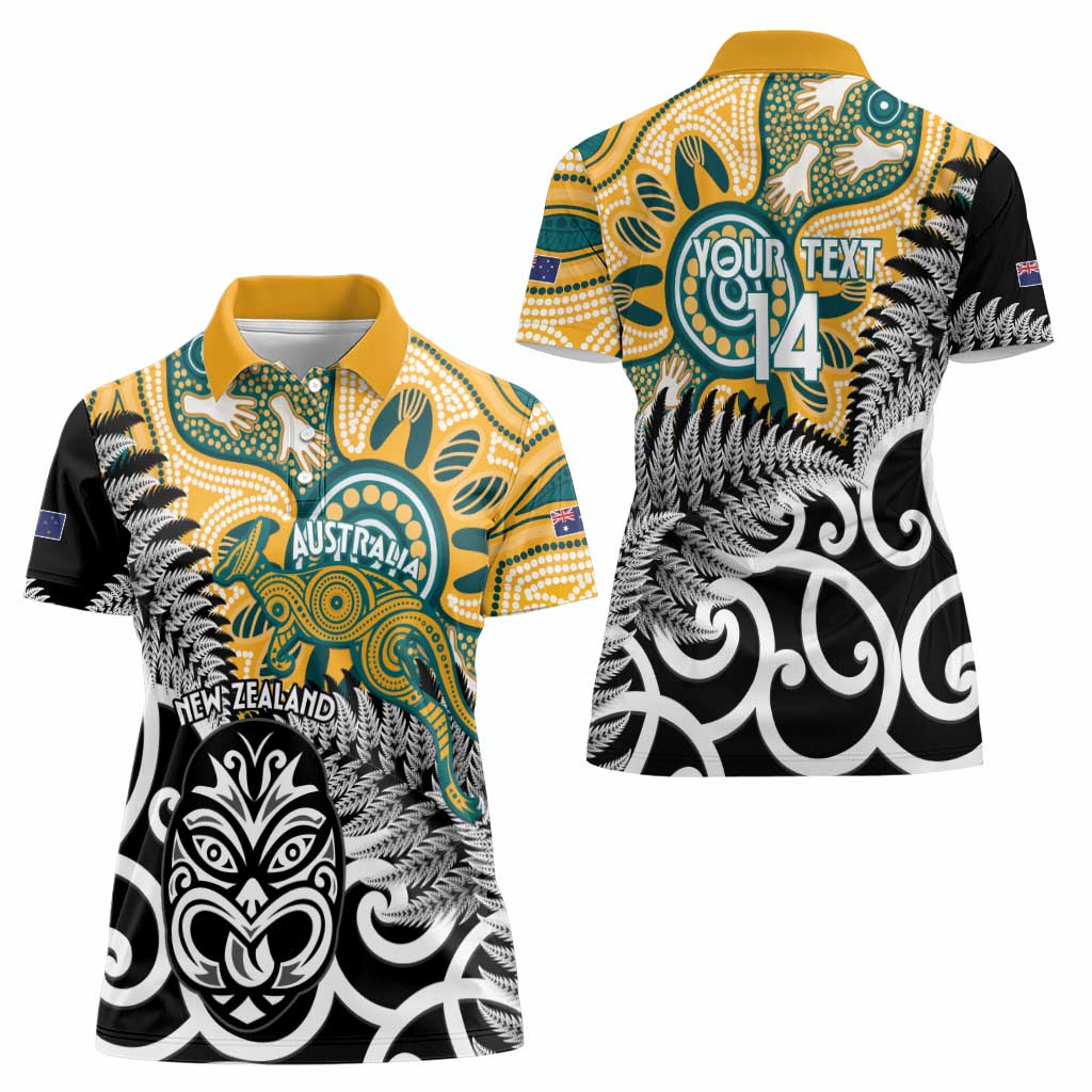 New Zealand Australia Rugby Custom Women Polo Shirt Wallabies Aboriginal All Black Maori Tiki Together - Polynesian Pride