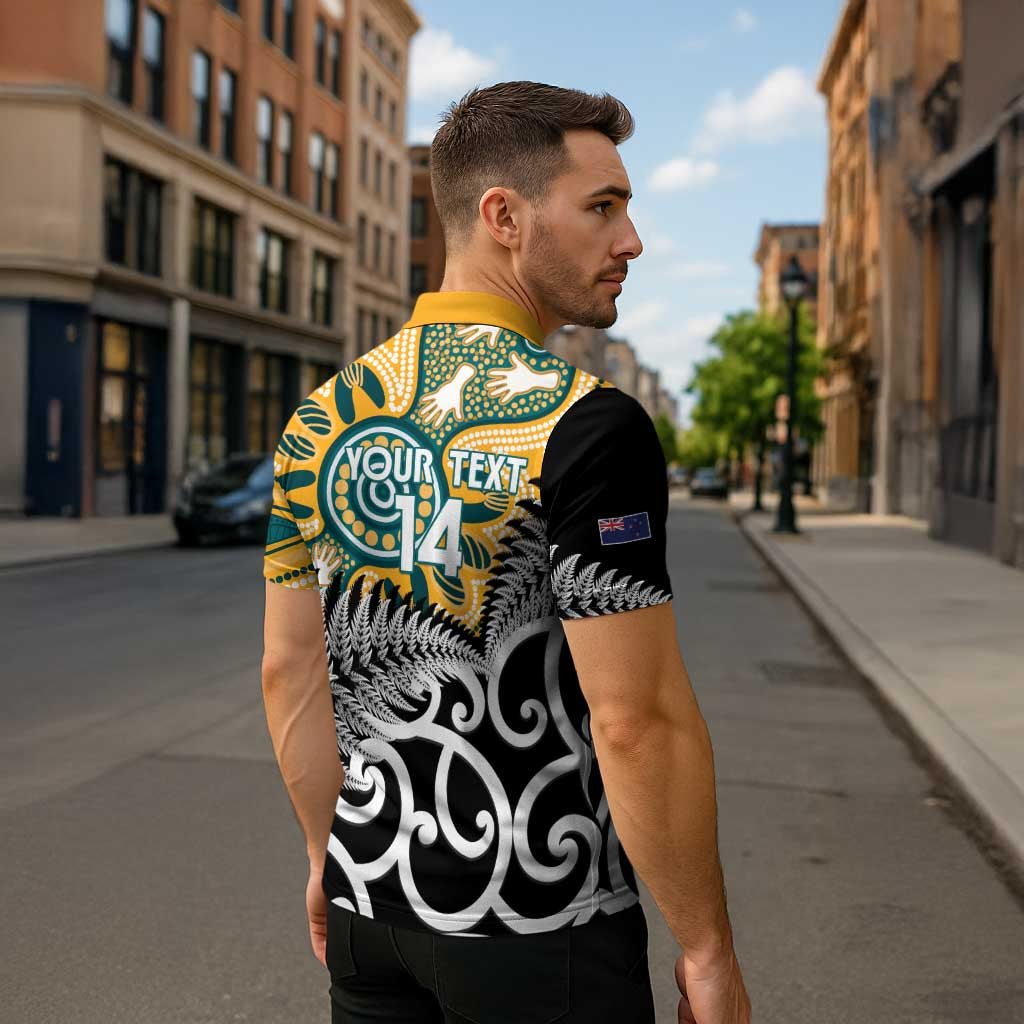 New Zealand Australia Rugby Custom Zipper Polo Shirt Wallabies Aboriginal All Black Maori Tiki Together - Polynesian Pride