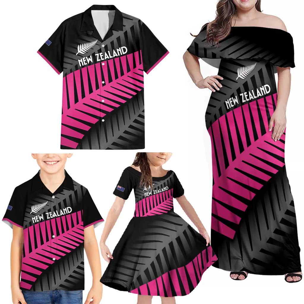 New Zealand Silver Fern Rugby Custom Family Matching Off Shoulder Maxi Dress and Hawaiian Shirt 2025 All Black Go Champions - Polynesian Pride