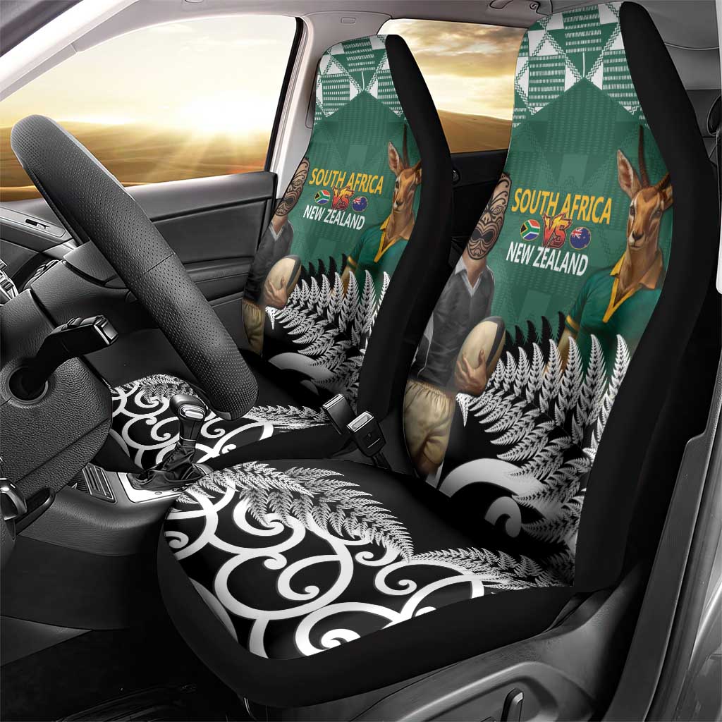 New Zealand South Africa Rugby Car Seat Cover Springboks Kente All Black Maori Together - Polynesian Pride