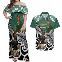 New Zealand South Africa Rugby Custom Couples Matching Off Shoulder Maxi Dress and Hawaiian Shirt Springboks Kente All Black Maori Together - Polynesian Pride