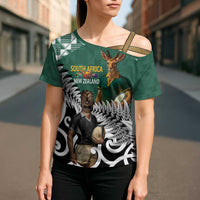 New Zealand South Africa Rugby Custom Cross Shoulder Shirt Springboks Kente All Black Maori Together - Polynesian Pride
