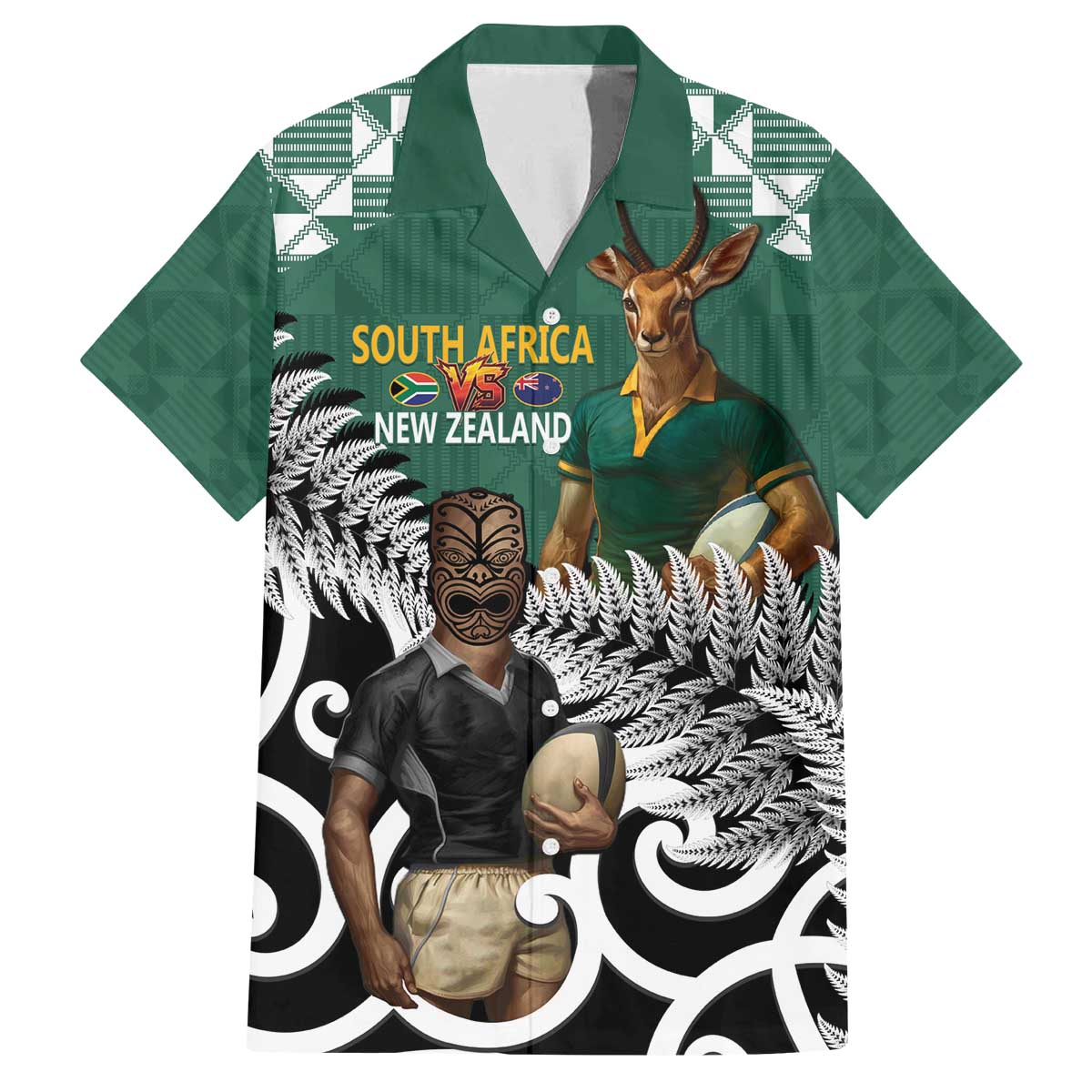 New Zealand South Africa Rugby Custom Family Matching Off The Shoulder Long Sleeve Dress and Hawaiian Shirt Springboks Kente All Black Maori Together - Polynesian Pride