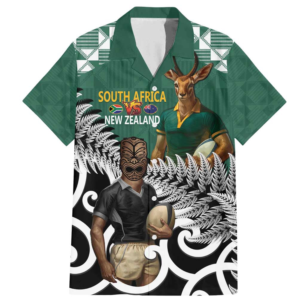 New Zealand South Africa Rugby Custom Family Matching Off Shoulder Maxi Dress and Hawaiian Shirt Springboks Kente All Black Maori Together - Polynesian Pride